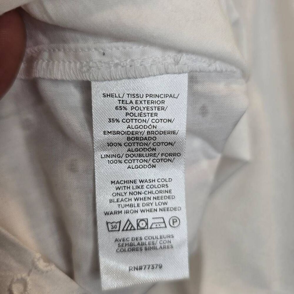 Ann Taylor Eyelet Top Women's Large White Long Raglan Sleeve Popover Blouse - Picture 10 of 11